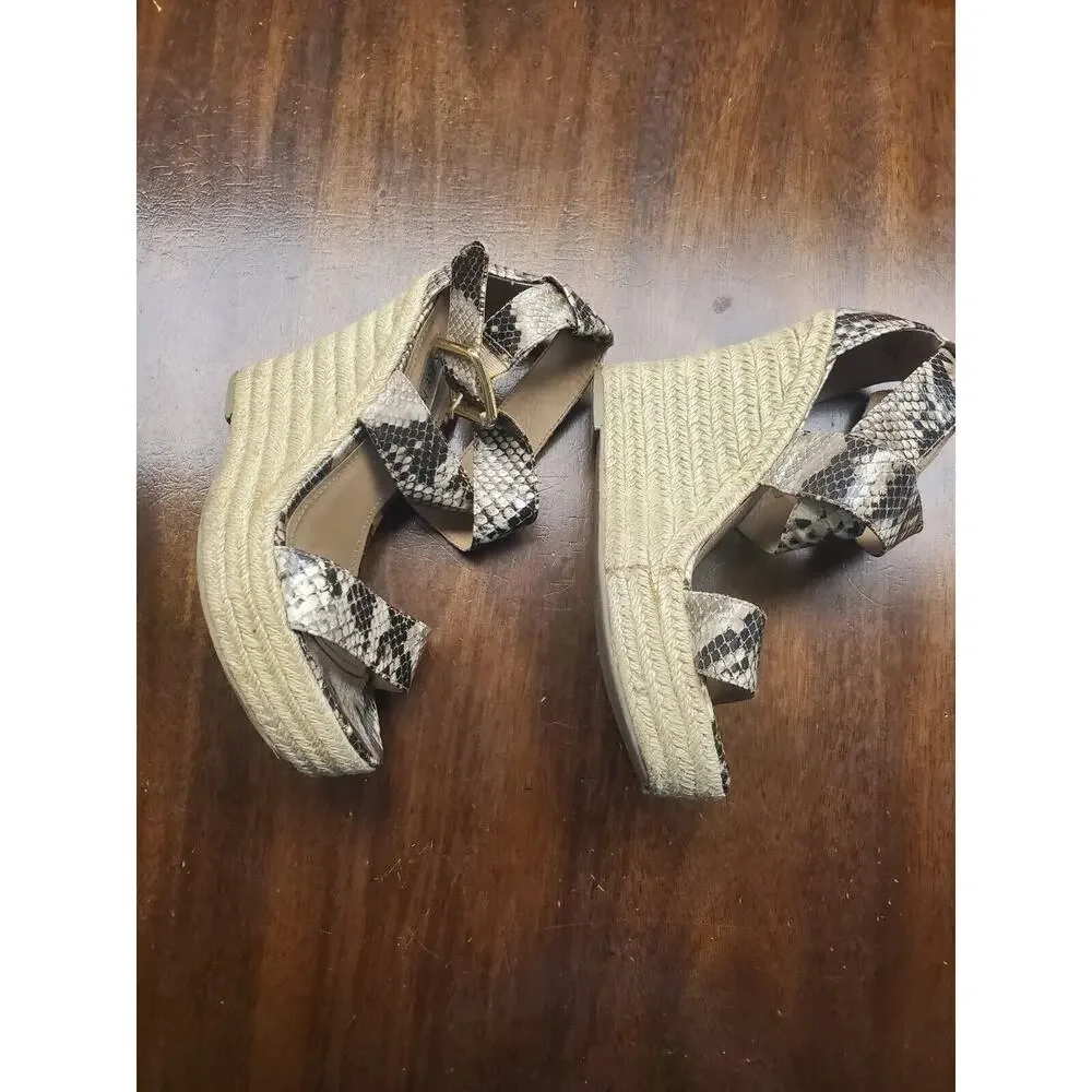 Steve Madden Snakeskin Chunky Strap Straw Wedges | Size 6.5